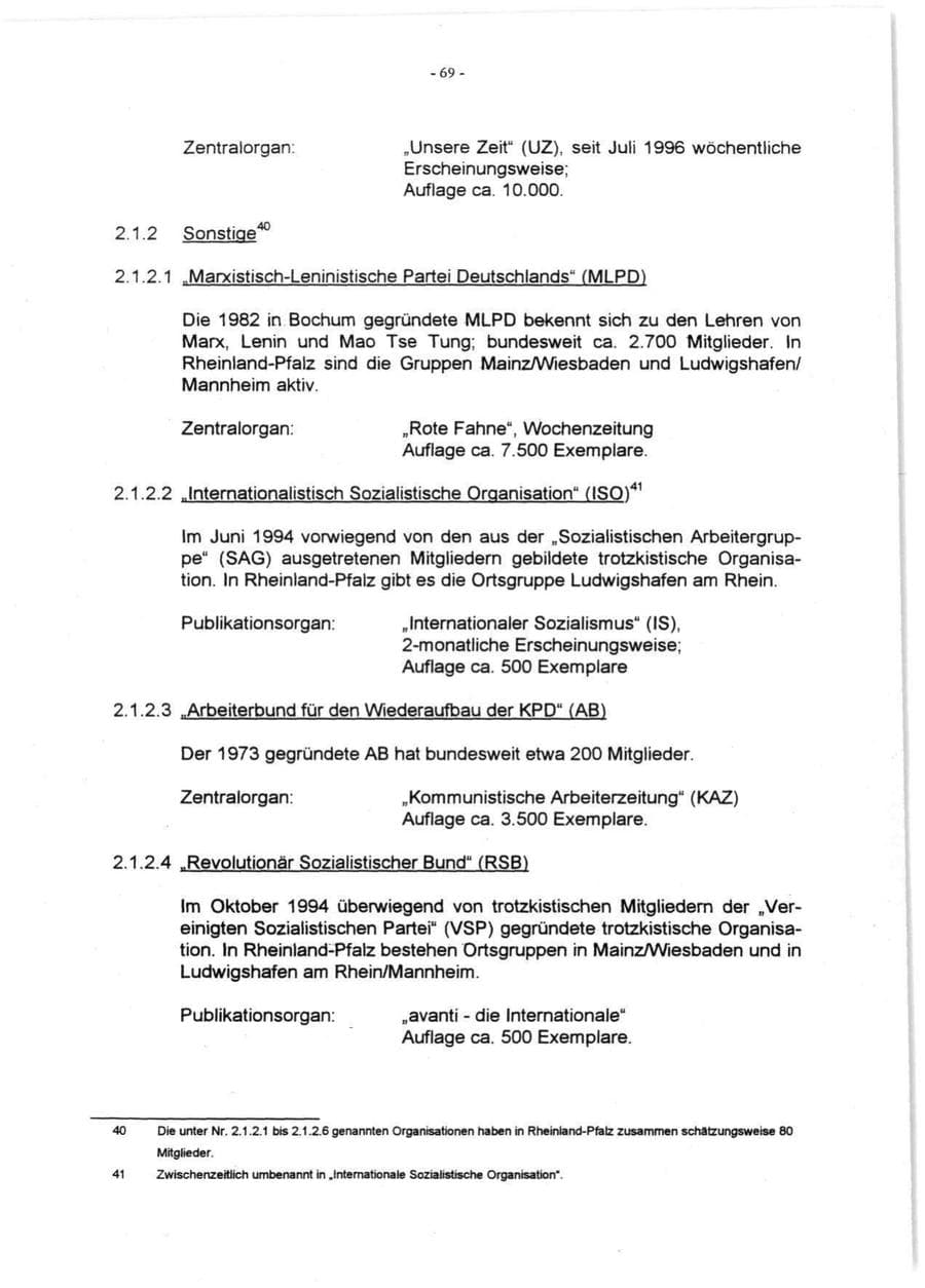 Seite 71 des Verfassungsschutzbericht 1996 Rheinland-Pfalz