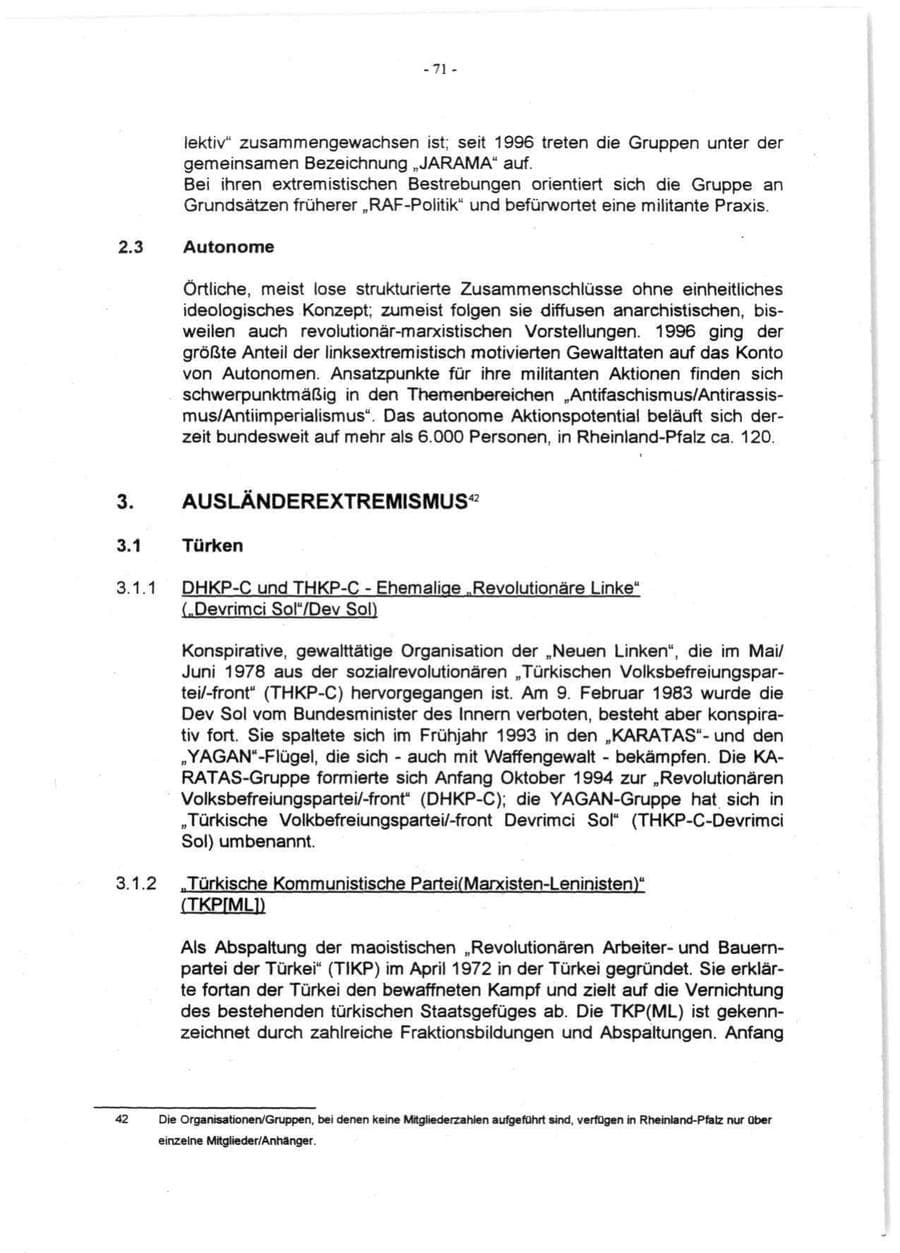 Seite 73 des Verfassungsschutzbericht 1996 Rheinland-Pfalz