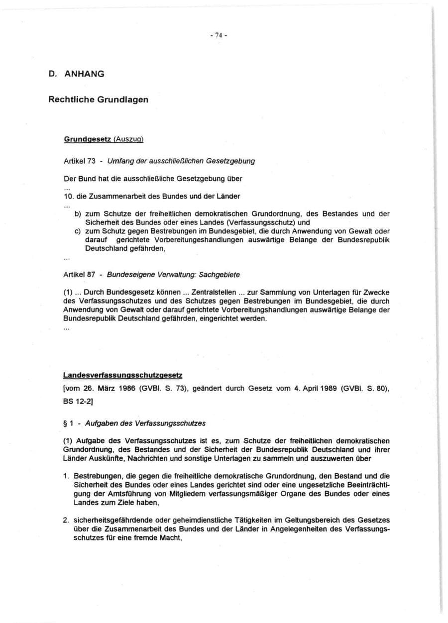 Seite 76 des Verfassungsschutzbericht 1996 Rheinland-Pfalz