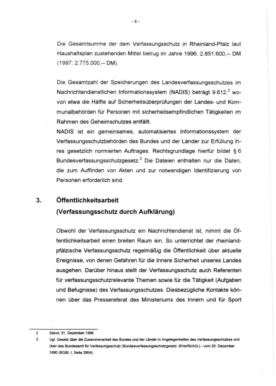 Seite 10 des Verfassungsschutzbericht 1996 Rheinland-Pfalz