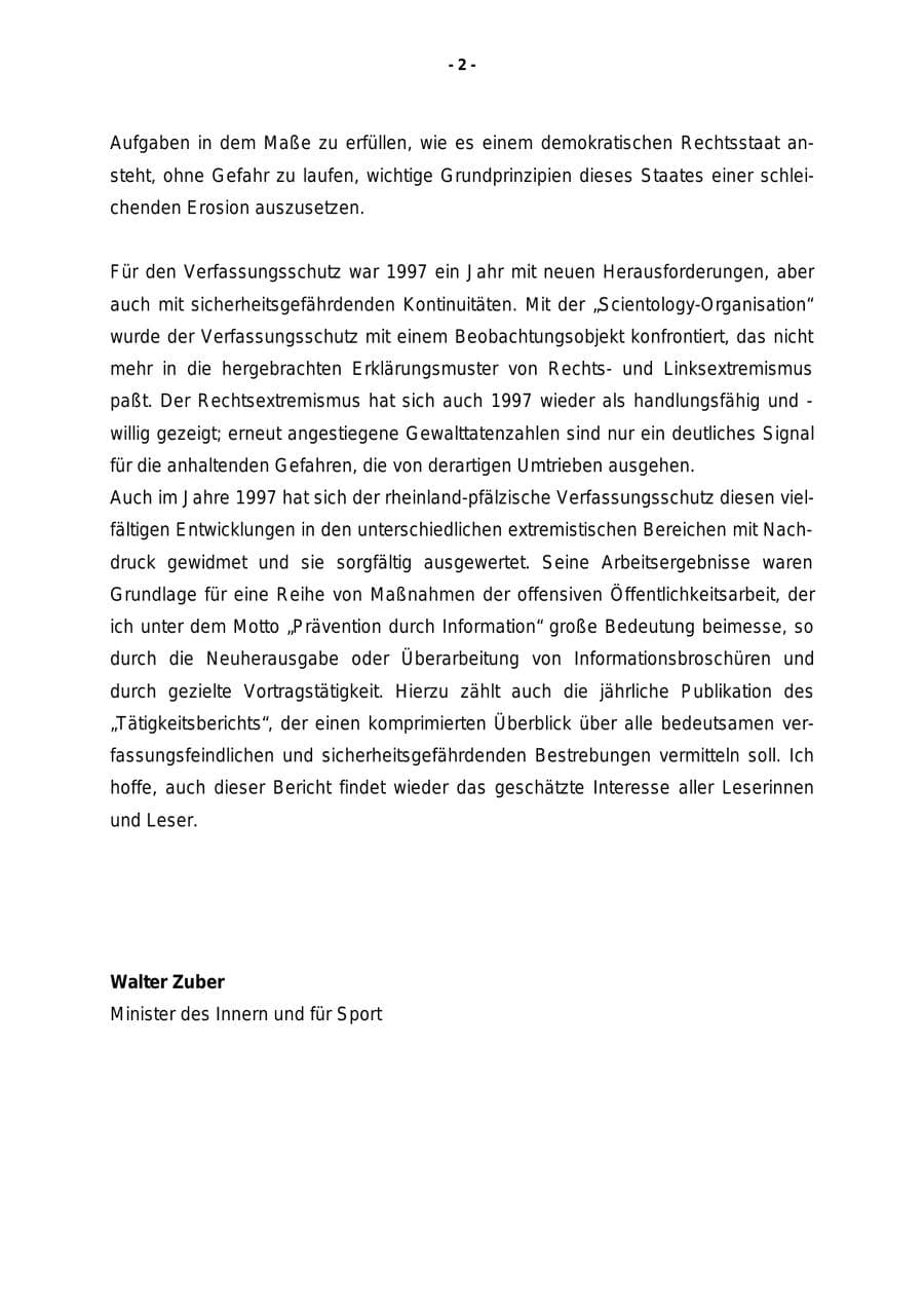 Seite 3 des Verfassungsschutzbericht 1997 Rheinland-Pfalz