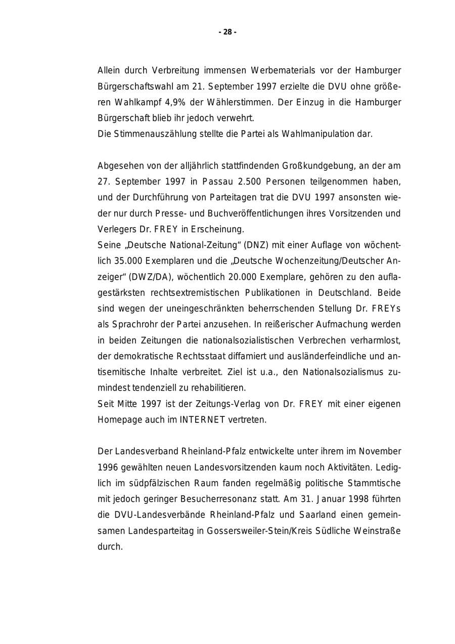 Seite 29 des Verfassungsschutzbericht 1997 Rheinland-Pfalz