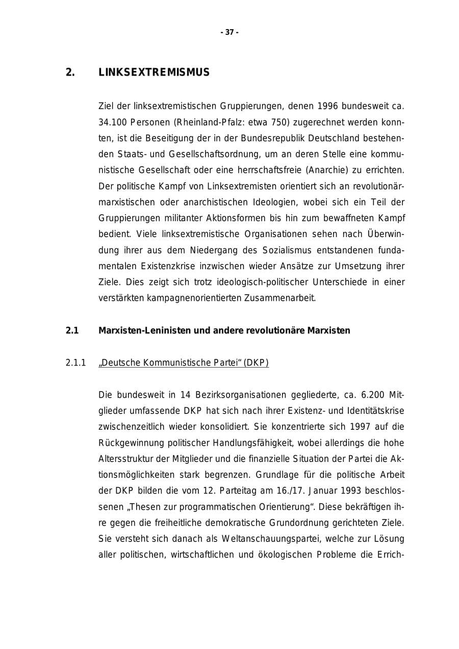 Seite 38 des Verfassungsschutzbericht 1997 Rheinland-Pfalz