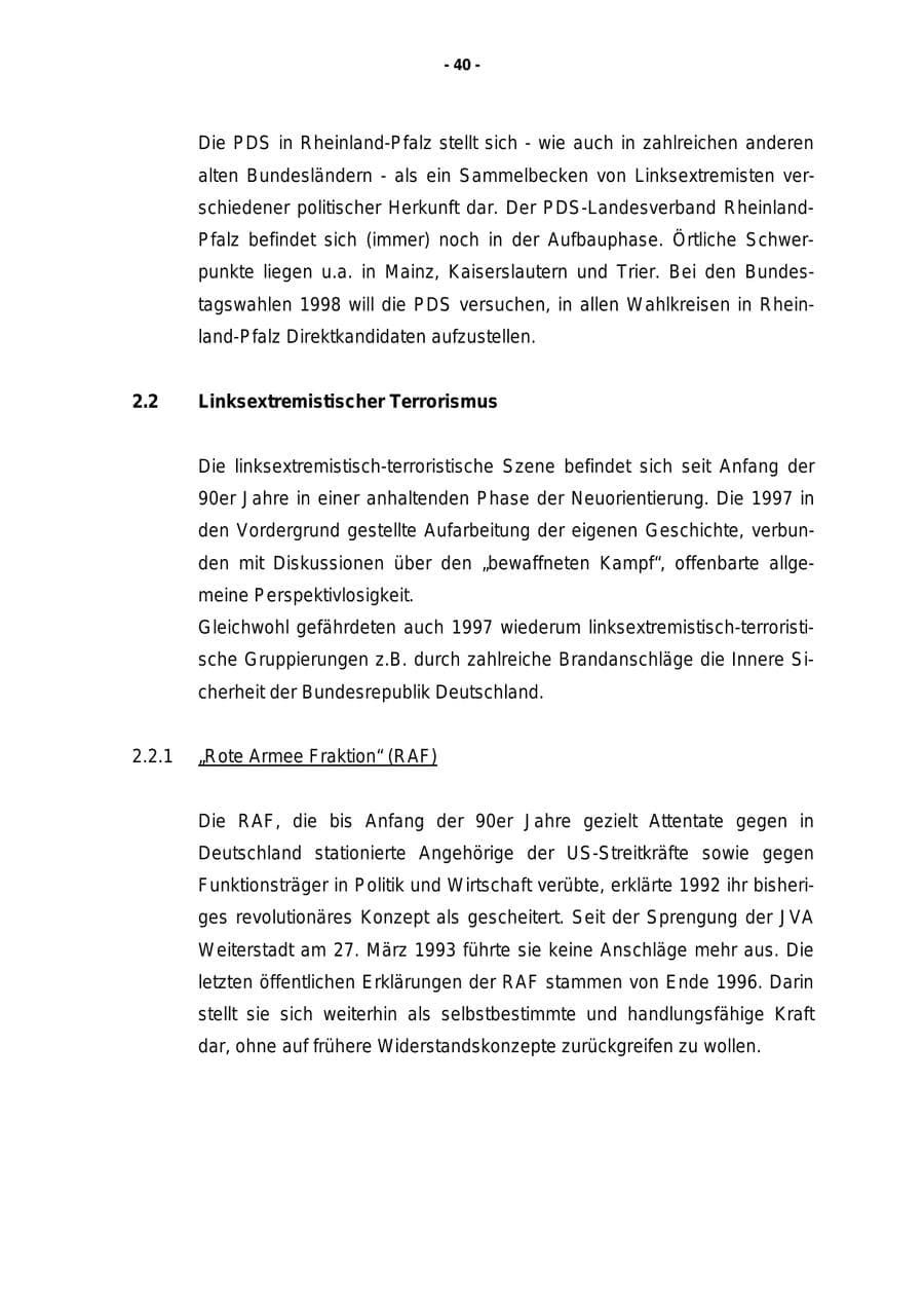 Seite 41 des Verfassungsschutzbericht 1997 Rheinland-Pfalz