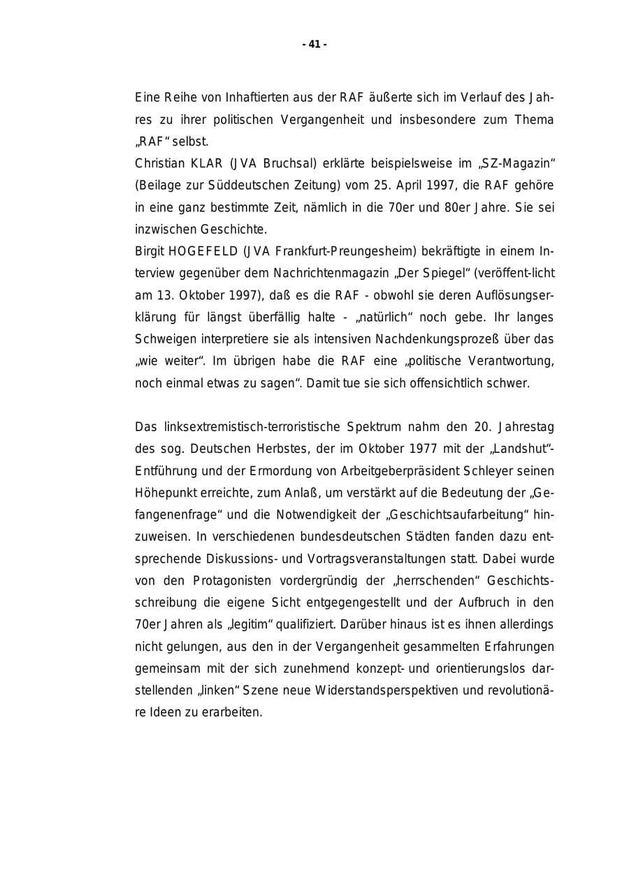 Seite 42 des Verfassungsschutzbericht 1997 Rheinland-Pfalz