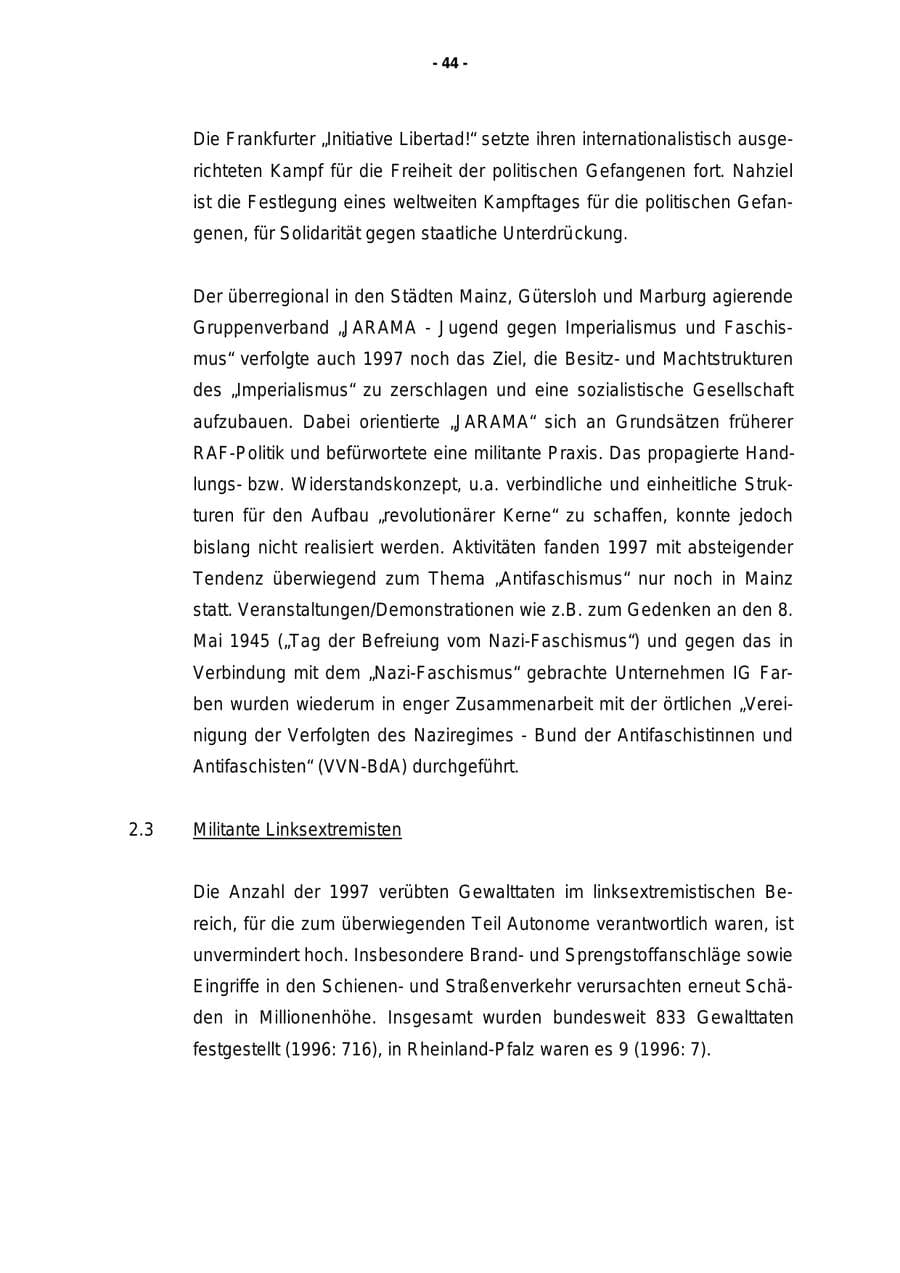Seite 45 des Verfassungsschutzbericht 1997 Rheinland-Pfalz