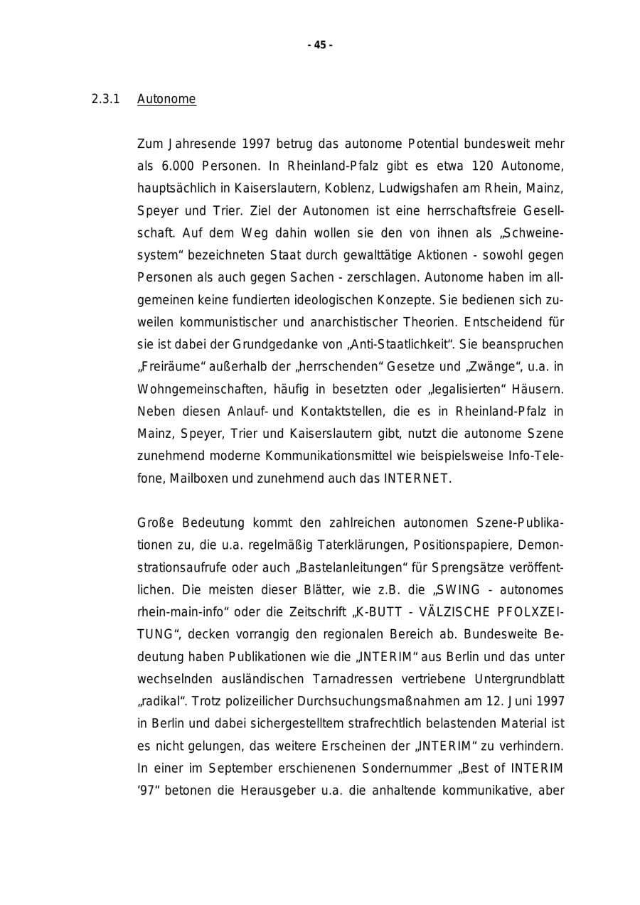Seite 46 des Verfassungsschutzbericht 1997 Rheinland-Pfalz