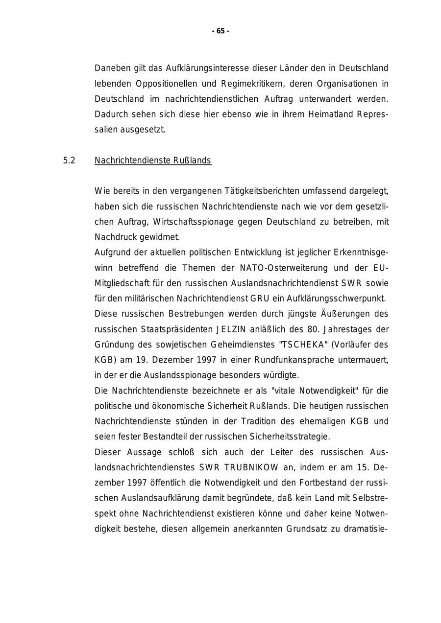 Seite 66 des Verfassungsschutzbericht 1997 Rheinland-Pfalz