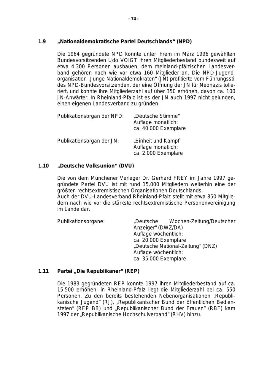 Seite 75 des Verfassungsschutzbericht 1997 Rheinland-Pfalz