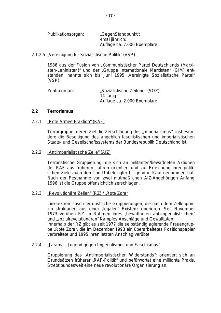 Seite 78 des Verfassungsschutzbericht 1997 Rheinland-Pfalz