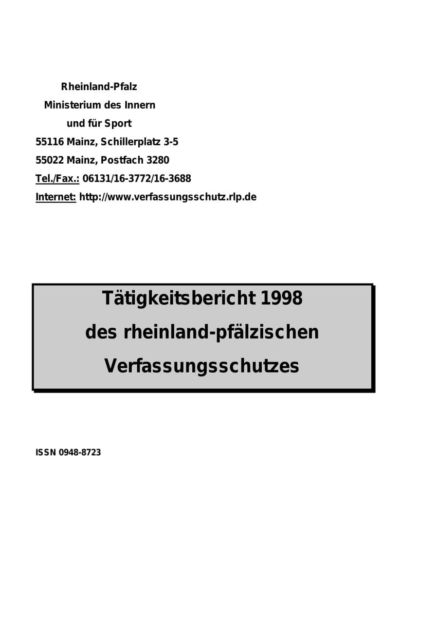 Seite 1 des Verfassungsschutzbericht 1998 Rheinland-Pfalz