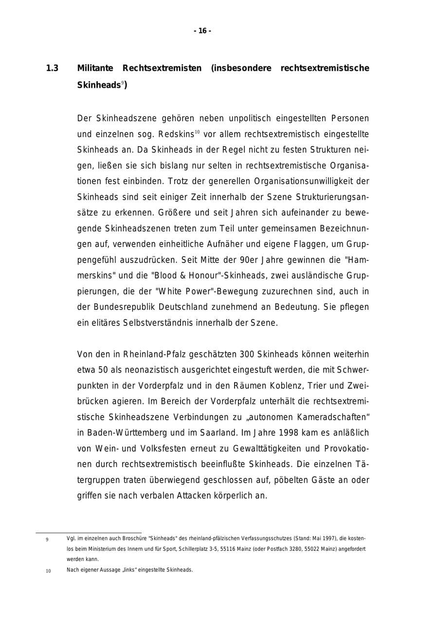 Seite 17 des Verfassungsschutzbericht 1998 Rheinland-Pfalz