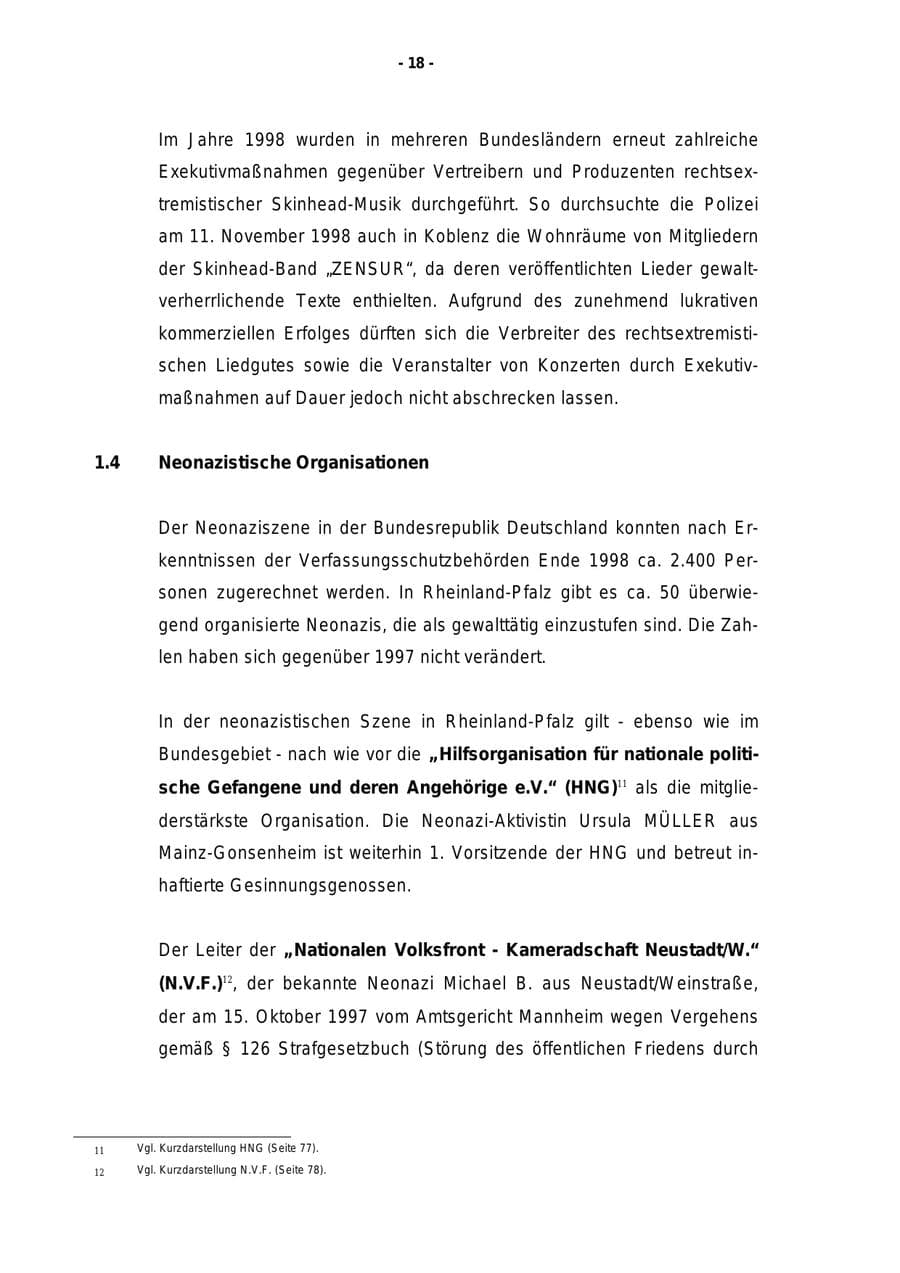 Seite 19 des Verfassungsschutzbericht 1998 Rheinland-Pfalz