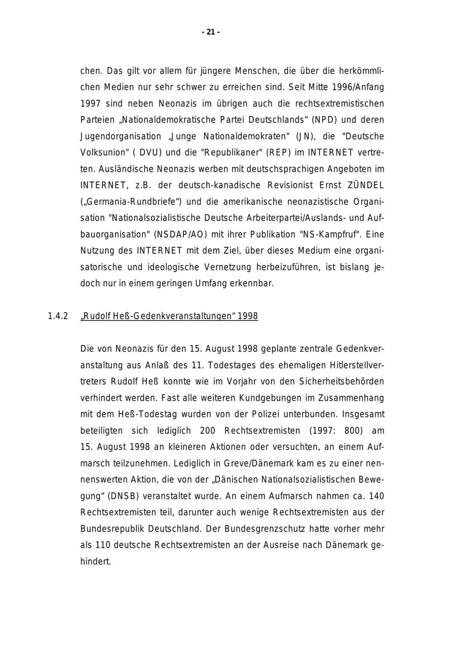 Seite 22 des Verfassungsschutzbericht 1998 Rheinland-Pfalz