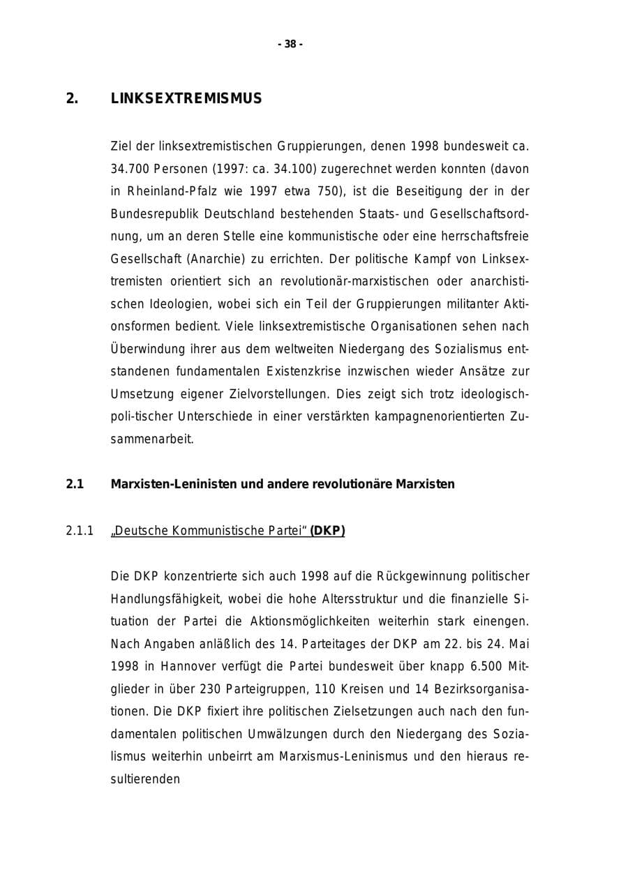 Seite 39 des Verfassungsschutzbericht 1998 Rheinland-Pfalz