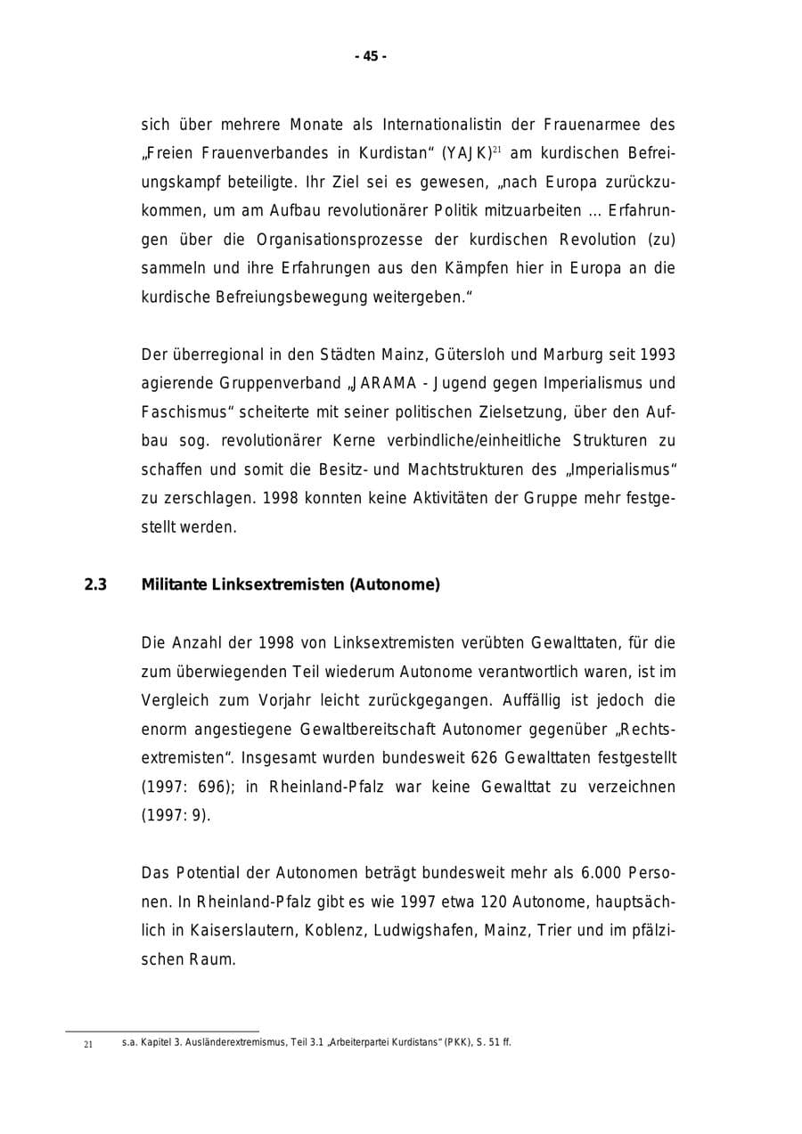 Seite 46 des Verfassungsschutzbericht 1998 Rheinland-Pfalz