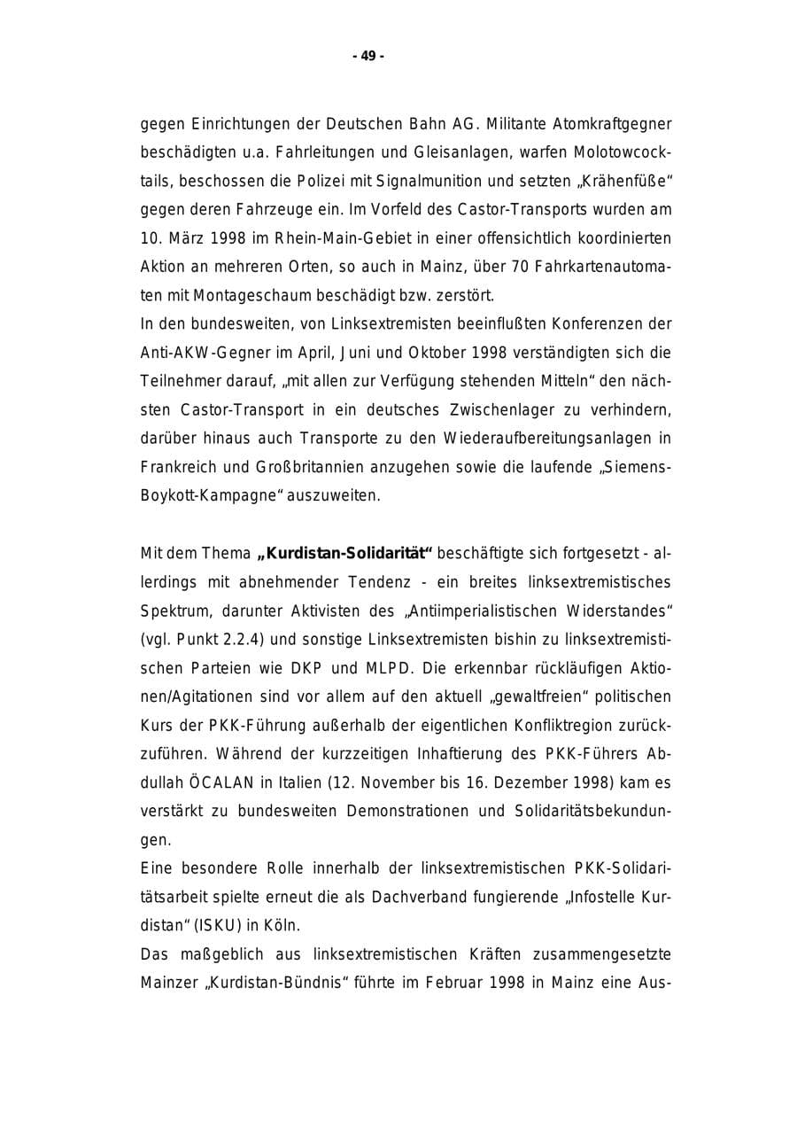 Seite 50 des Verfassungsschutzbericht 1998 Rheinland-Pfalz