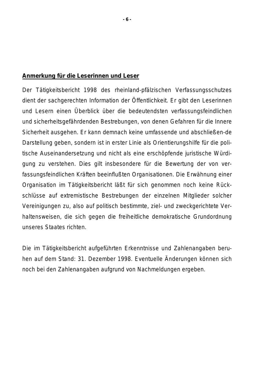 Seite 7 des Verfassungsschutzbericht 1998 Rheinland-Pfalz
