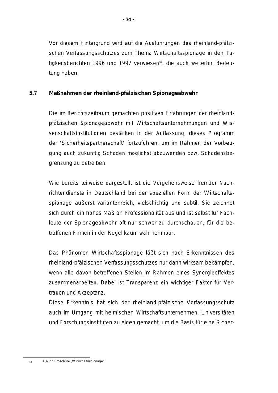 Seite 75 des Verfassungsschutzbericht 1998 Rheinland-Pfalz