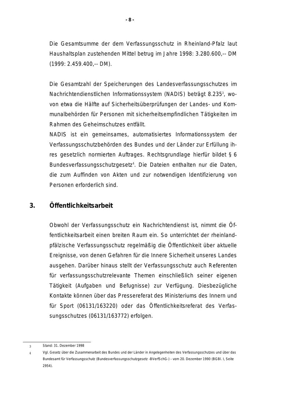 Seite 9 des Verfassungsschutzbericht 1998 Rheinland-Pfalz