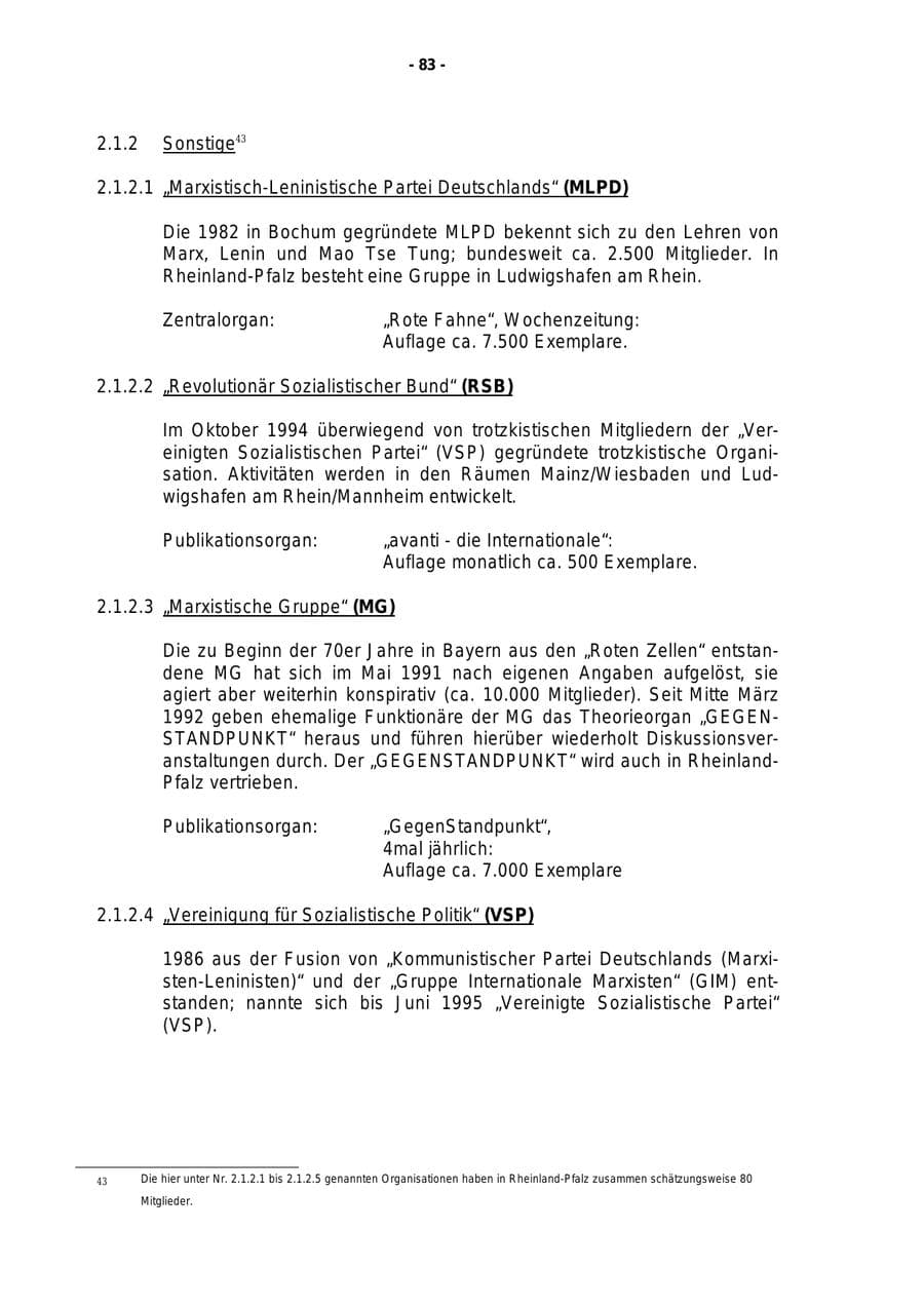 Seite 84 des Verfassungsschutzbericht 1998 Rheinland-Pfalz