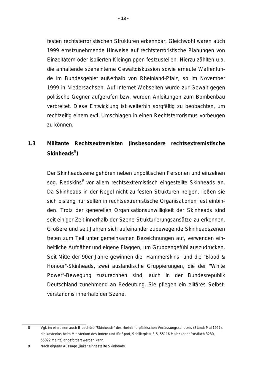 Seite 14 des Verfassungsschutzbericht 1999 Rheinland-Pfalz