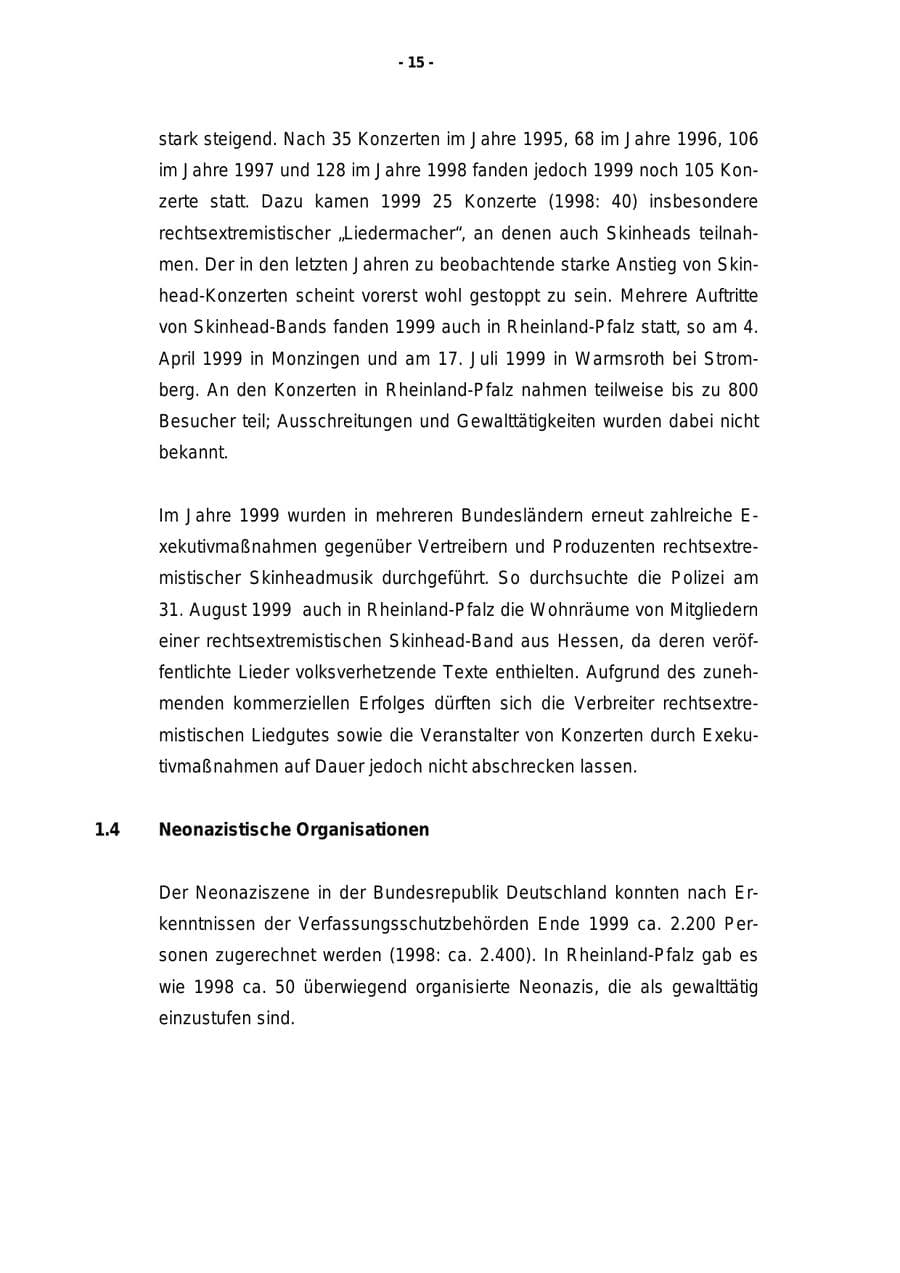 Seite 16 des Verfassungsschutzbericht 1999 Rheinland-Pfalz