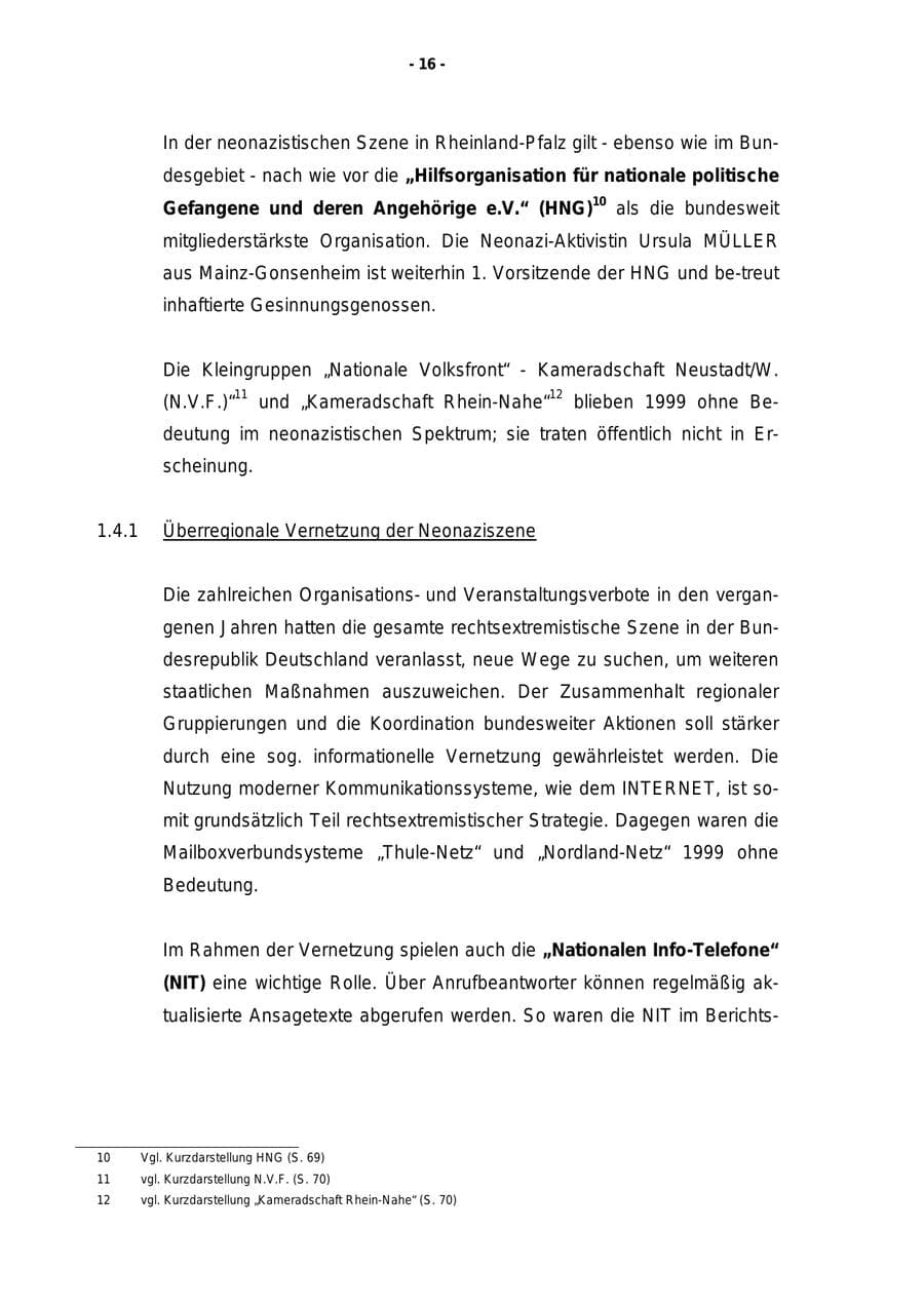 Seite 17 des Verfassungsschutzbericht 1999 Rheinland-Pfalz