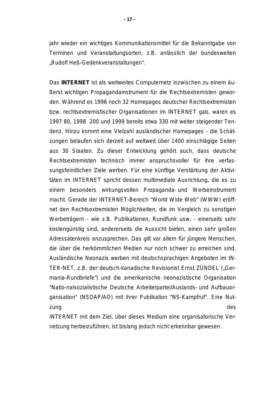 Seite 18 des Verfassungsschutzbericht 1999 Rheinland-Pfalz