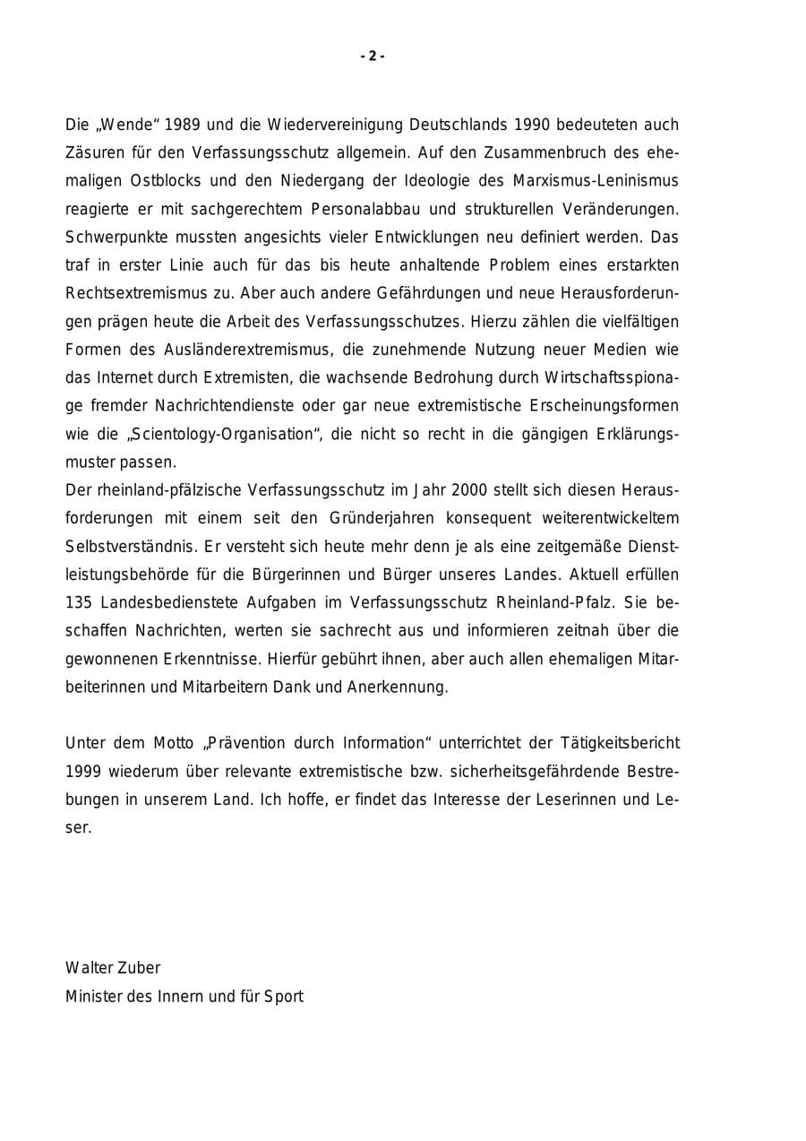 Seite 3 des Verfassungsschutzbericht 1999 Rheinland-Pfalz
