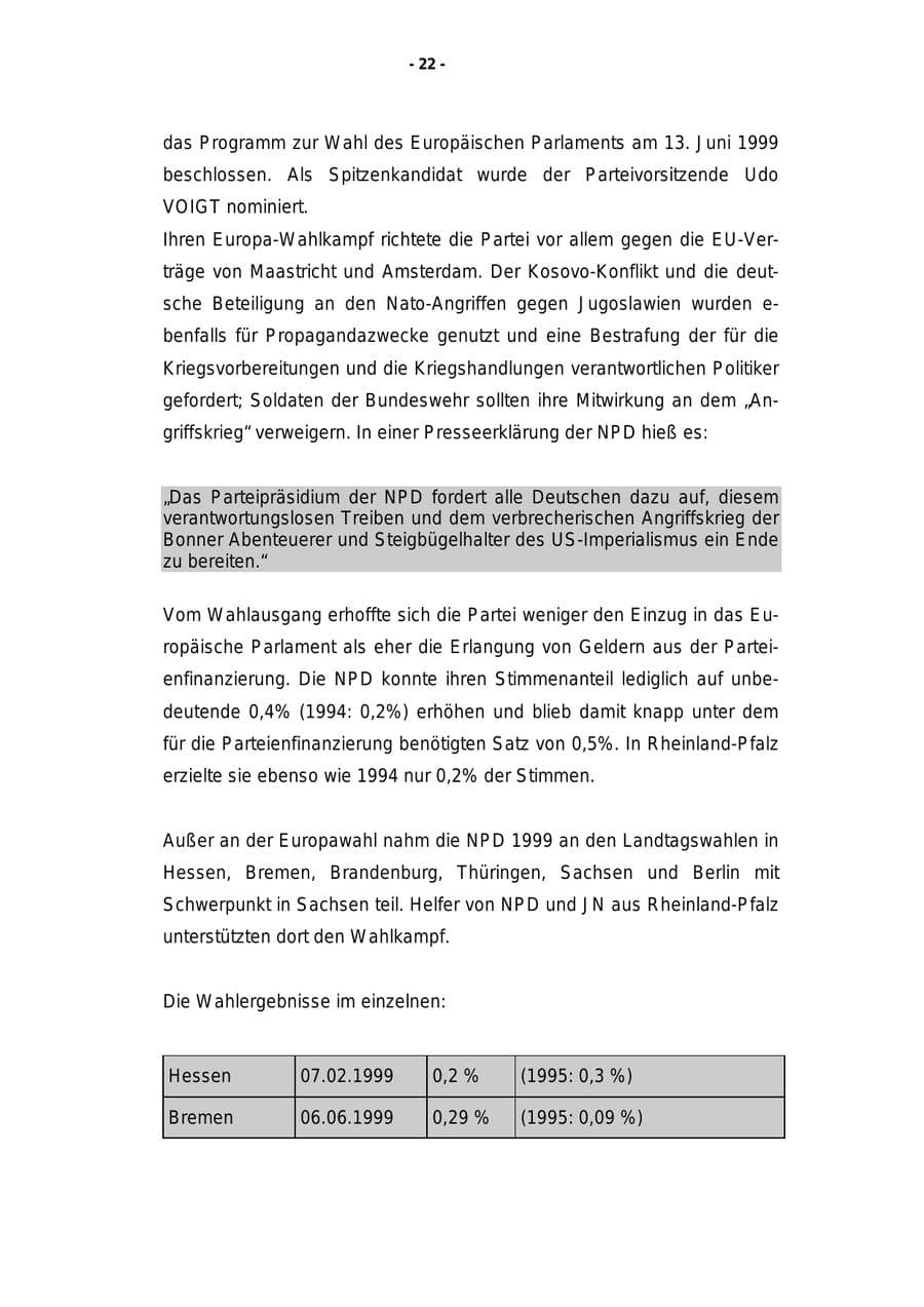 Seite 23 des Verfassungsschutzbericht 1999 Rheinland-Pfalz