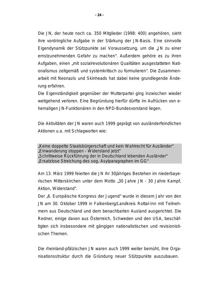 Seite 25 des Verfassungsschutzbericht 1999 Rheinland-Pfalz