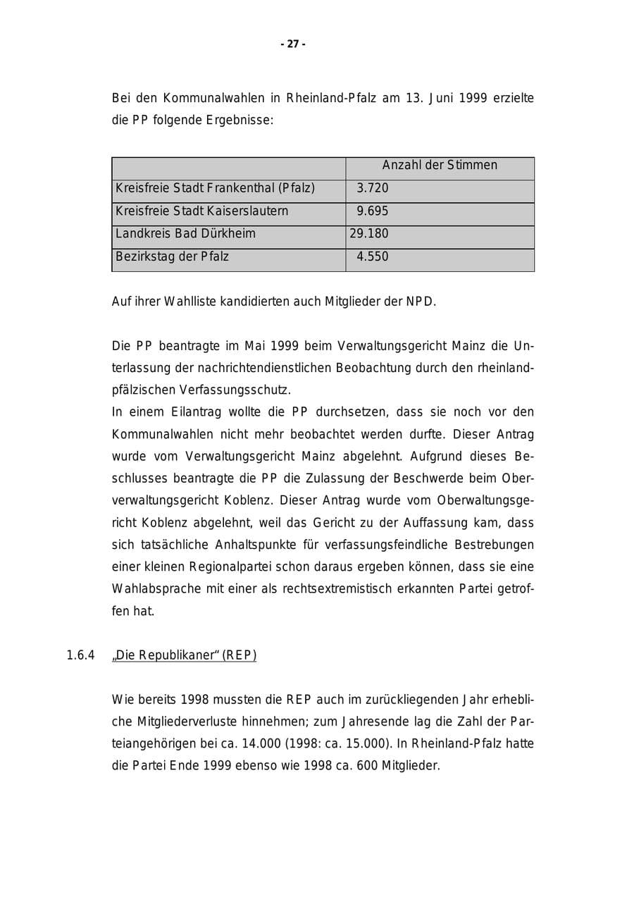 Seite 28 des Verfassungsschutzbericht 1999 Rheinland-Pfalz