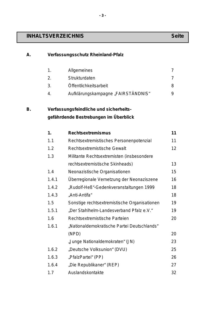 Seite 4 des Verfassungsschutzbericht 1999 Rheinland-Pfalz