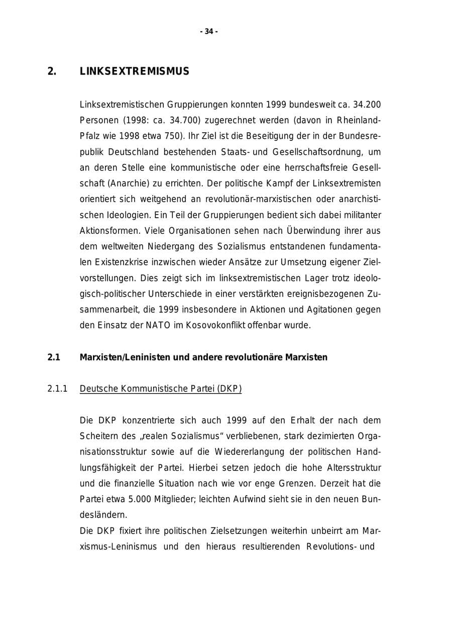 Seite 35 des Verfassungsschutzbericht 1999 Rheinland-Pfalz