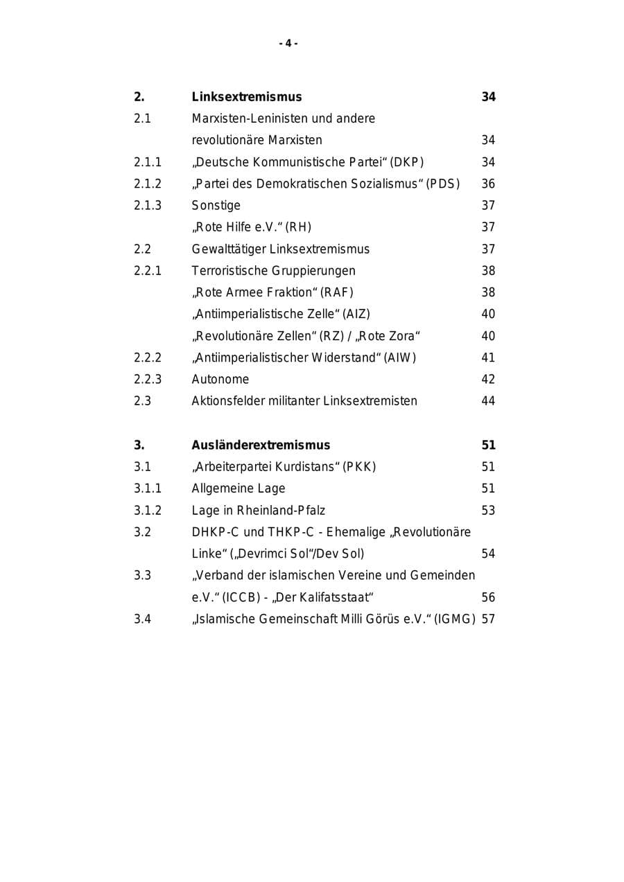 Seite 5 des Verfassungsschutzbericht 1999 Rheinland-Pfalz
