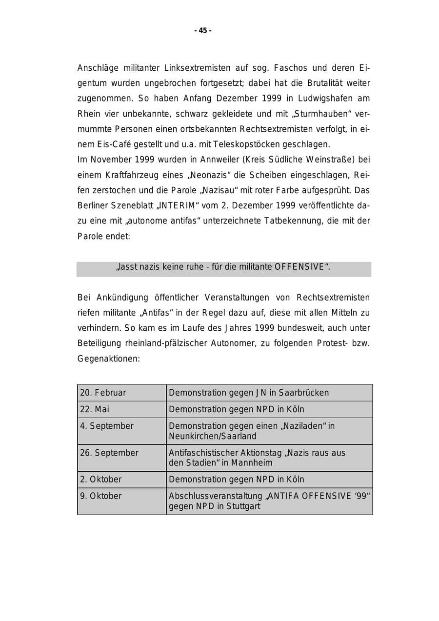 Seite 46 des Verfassungsschutzbericht 1999 Rheinland-Pfalz