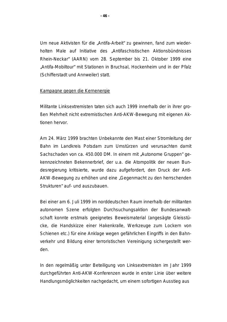 Seite 47 des Verfassungsschutzbericht 1999 Rheinland-Pfalz