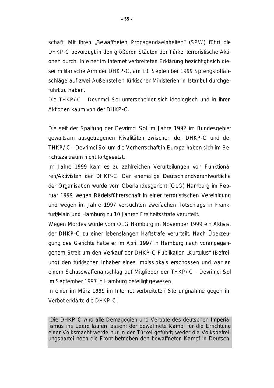 Seite 56 des Verfassungsschutzbericht 1999 Rheinland-Pfalz