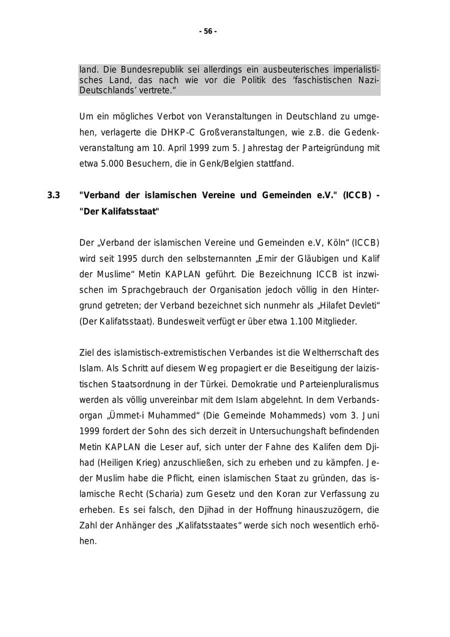 Seite 57 des Verfassungsschutzbericht 1999 Rheinland-Pfalz