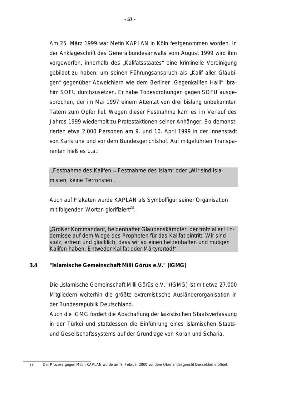 Seite 58 des Verfassungsschutzbericht 1999 Rheinland-Pfalz