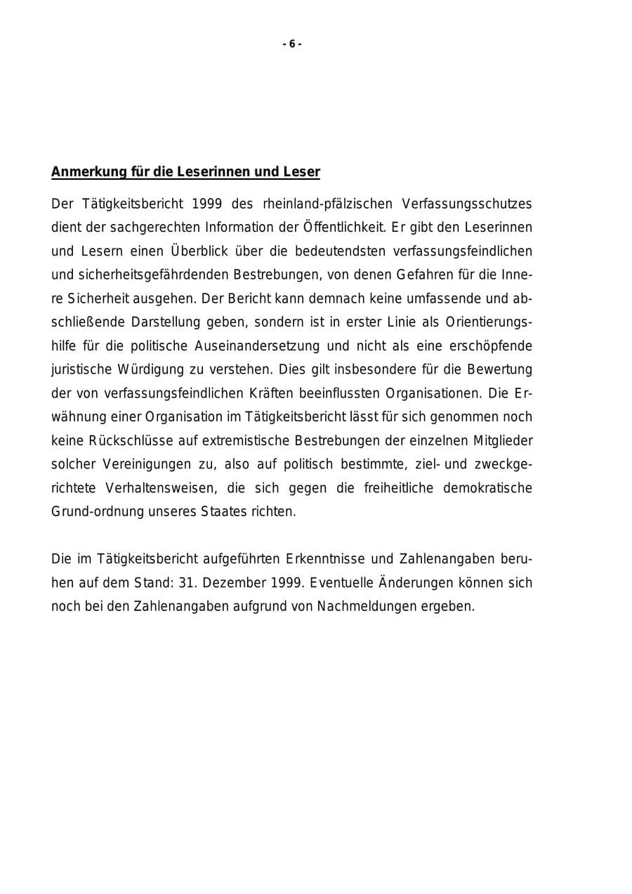 Seite 7 des Verfassungsschutzbericht 1999 Rheinland-Pfalz