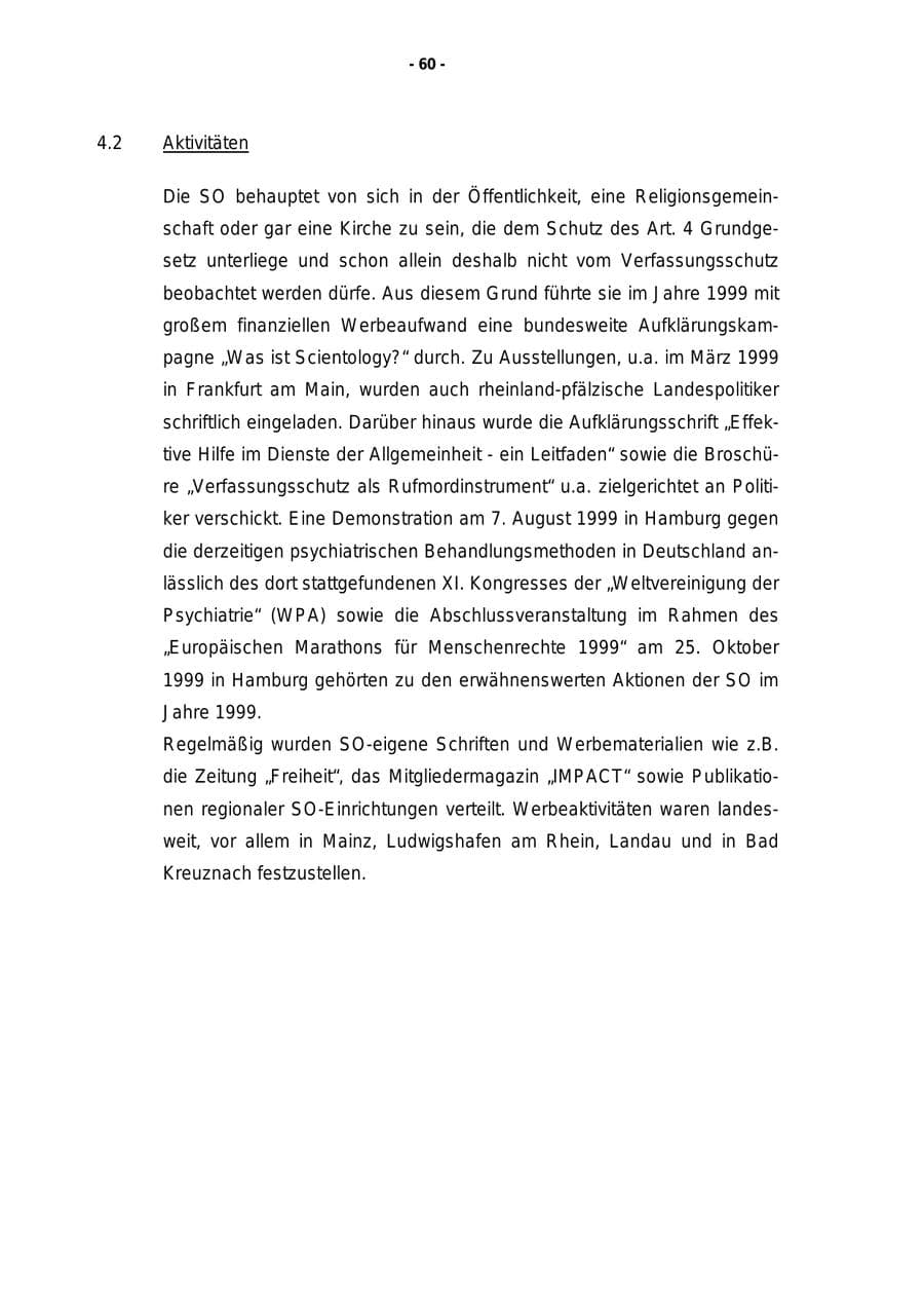 Seite 61 des Verfassungsschutzbericht 1999 Rheinland-Pfalz