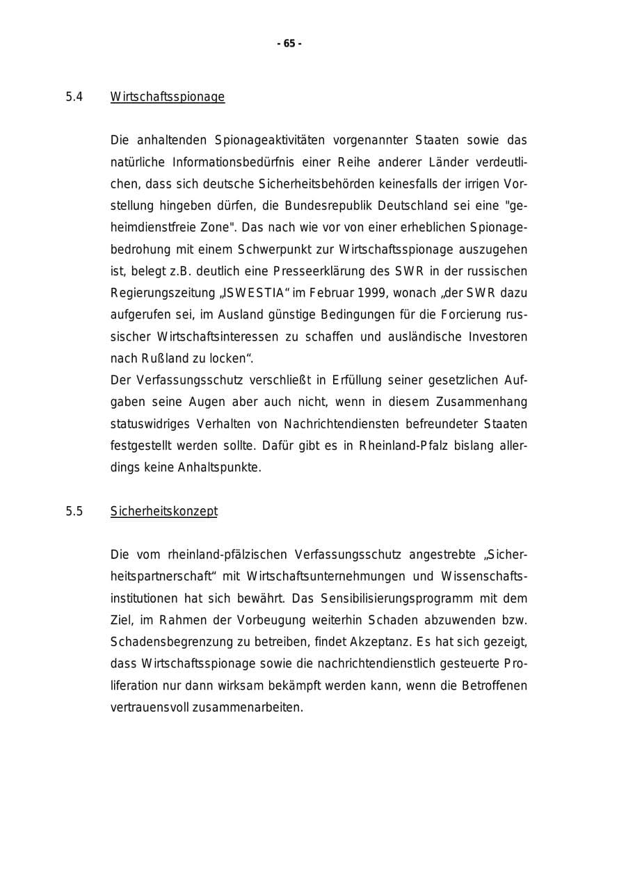 Seite 66 des Verfassungsschutzbericht 1999 Rheinland-Pfalz