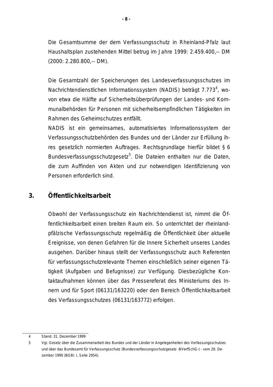 Seite 9 des Verfassungsschutzbericht 1999 Rheinland-Pfalz