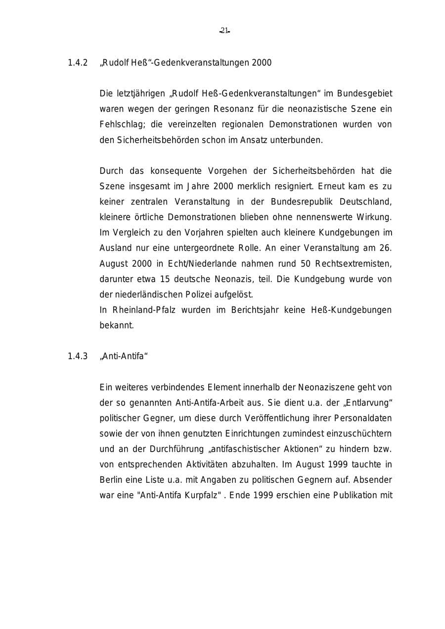Seite 22 des Verfassungsschutzbericht 2000 Rheinland-Pfalz