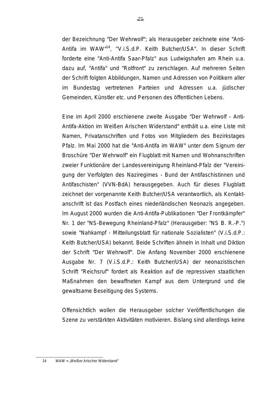 Seite 23 des Verfassungsschutzbericht 2000 Rheinland-Pfalz