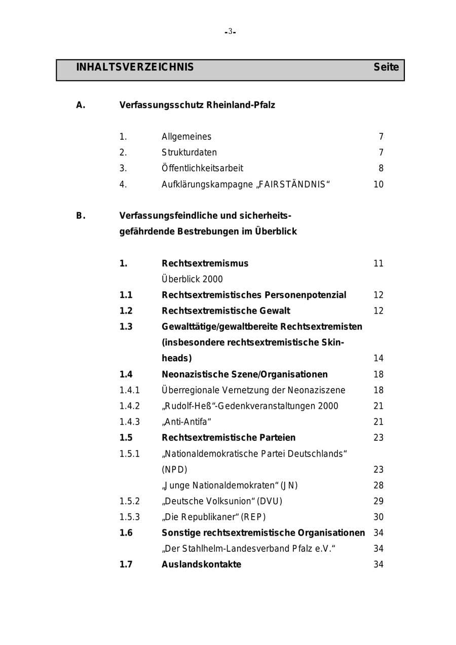 Seite 4 des Verfassungsschutzbericht 2000 Rheinland-Pfalz