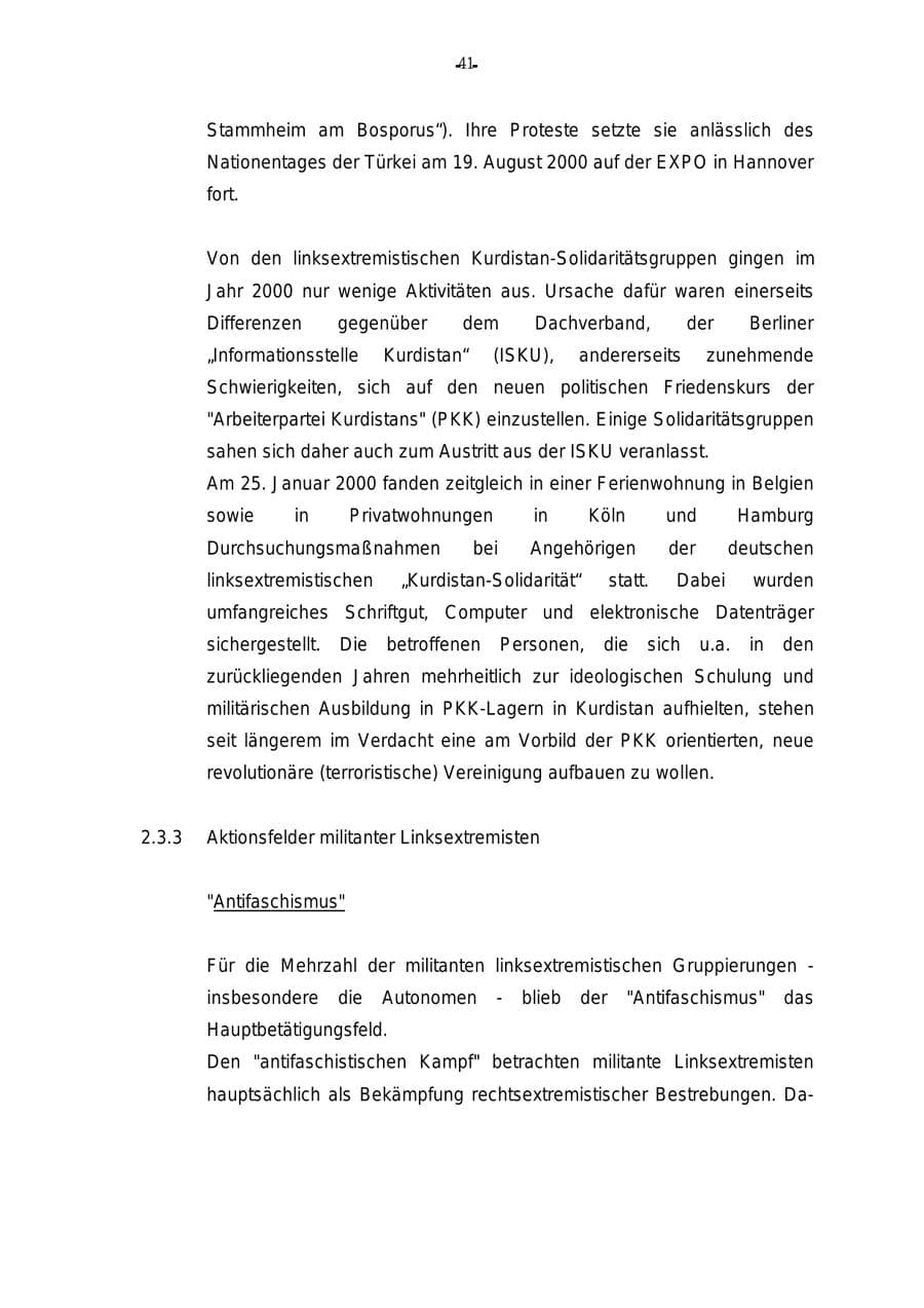 Seite 42 des Verfassungsschutzbericht 2000 Rheinland-Pfalz
