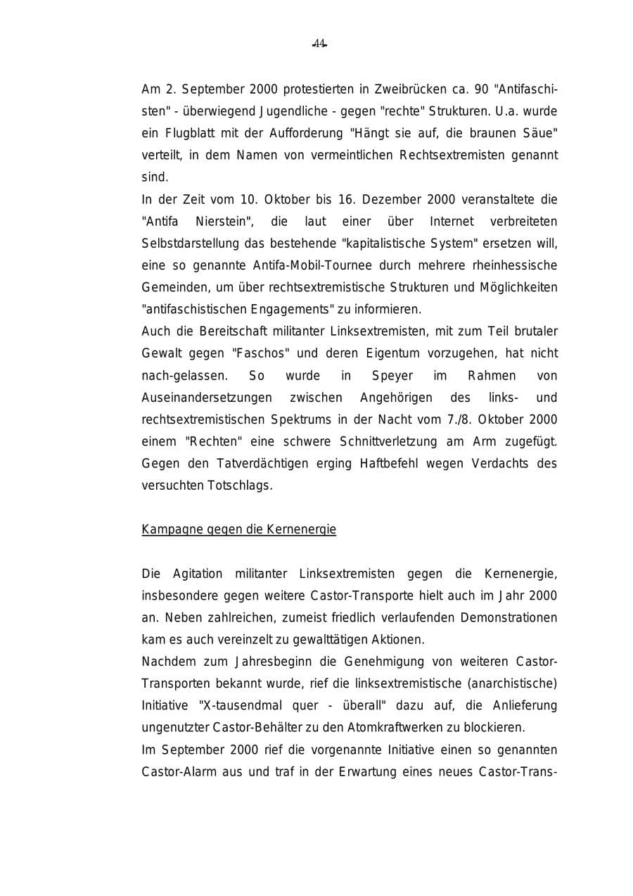 Seite 45 des Verfassungsschutzbericht 2000 Rheinland-Pfalz